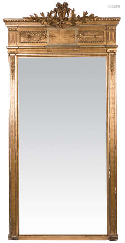 A neoclassical cut glass wall mirror with gilt frame, late 19thC, H 231 - W 105 cm