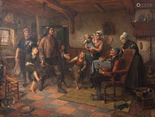 Siberdt E., 'Heureux retour du pecheur', an animated scene, dated 1928, oil on canvas, 111 x 145 cm