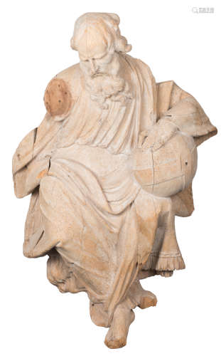 A limewood sculpture, depicting a patriarch, 18thC, the Southern Netherlands, possibly Antwerp, H 138 - W 94 cm