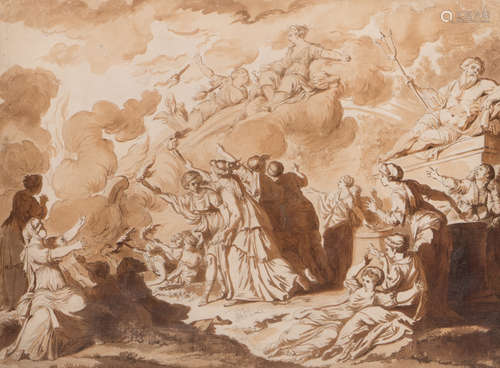 Attributed to Parizeau L., mythological scene, bister wash and black ink, 18thC, ex. gallery De Vuyst - Lokeren catalogue no. 92, 40 x 53,5 cm