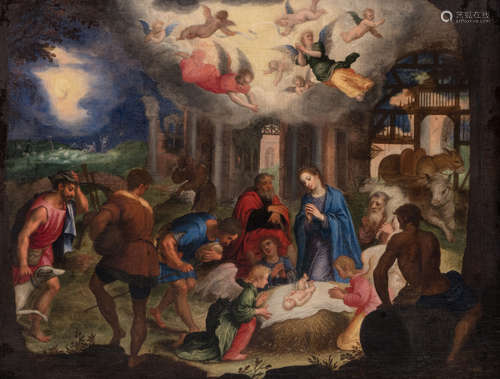 Unsigned, the adoration of the shepherds, oil on canvas, late 16thC, 55 x 72 cm