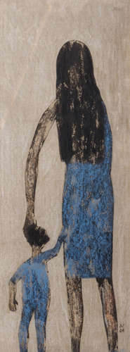 Monogrammed J.V. (Vermeersch J.), a mother and child, silkscreen on linen, dated 1964, 35 x 91 cm