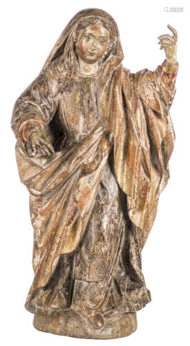 A female saint, polychromed (lime)wood, 17thC, H 66,5 cm