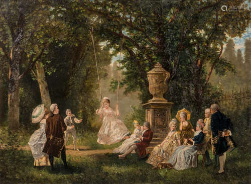 Belfort M., a romantic garden scene, oil on canvas, 74 x 100 cm