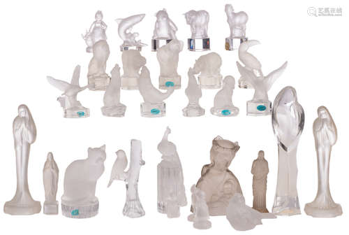 An important collection of crystal figures of the Lalique type, one marked VSL, 23 marked Goebel, the others unmarked, H 7,5 - 21 cm