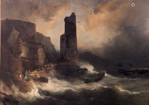 Jacobs J. (fecit XX), the shipwreck, oil on canvas, 19thC, 133 x 182 cm