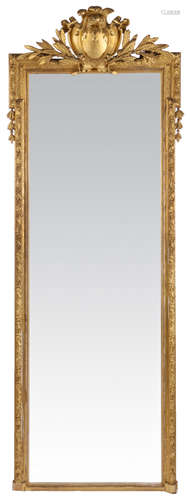 A Neoclassical wall mirror with gilt frame, late 19thC, H 227 - W 84 cm