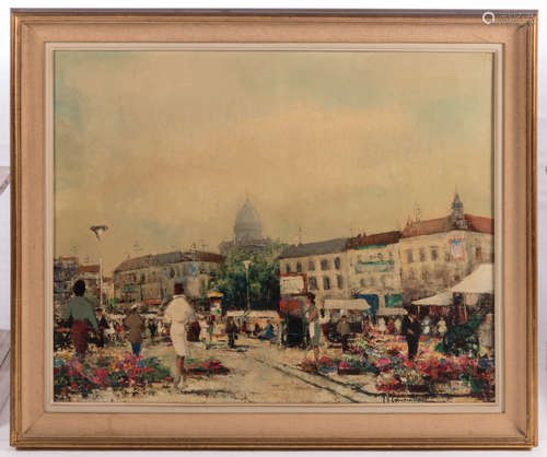 Van Campenhout J., a view on a flower market, oil on canvas, 81 x 101 cm