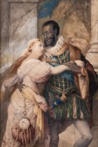 De Vriendt A., Othello & Desdemonia, scene from Shakespeare's 'the Moor of Venice', watercolour, commisioned for Adrienne Hemeleers, 25 x 38 cm