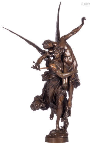 Mercié A., 'Gloria Victis', patinated bronze, Barbédienne en réduction mécanique A. Colas, H 93 cm