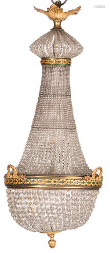 A Neoclassical sac à perles chandelier, H 71 cm