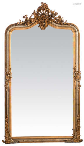 A Rococo style wall mirror with a gilt frame, H 174 - W 100 cm