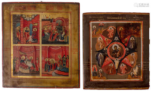 Two Eastern European icons, 19thC, 31 x 35,5 and 36 x 39,5 cm