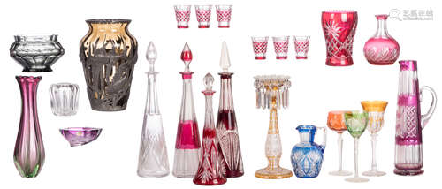 Various glass and crystal items, including a seven-piece lemonade set marked Val Saint Lambert, decanters and various other items, H 11 - 42 cm