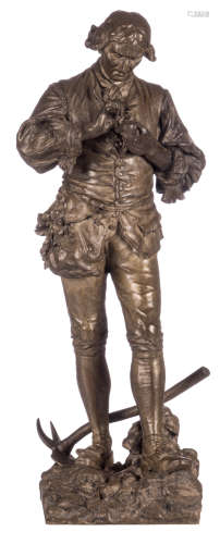 Gaudez A.E., a countryman, patinated bronze, on a Brèche d'Alep marble base, H 68,5 (without base) - 85 cm (with base)
