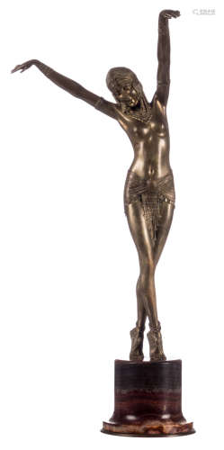 Chiparus D., 'Danseuse Egyptienne', patinated bronze, on a brown-red onyx marble base, H 69 cm