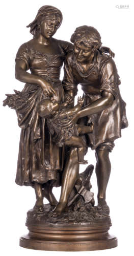 Grégoire L., la joie du foyer, patinated bronze, marked 'Société des Bronzes de Paris', H 74 cm
