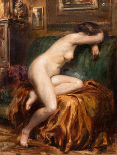 Van Roose C., a sitting female nude, oil on canvas, 50 x 65 cm