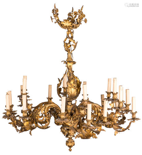 A fine gilt brass Rococo style chandelier, H 120 cm