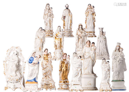 An important lot of Holy Mother and Child figures, Bohemia, Brussels, Andennes, ..., second half of the 19thC; added a statue of Saint Peter, H 20,5 - 31,5 cm