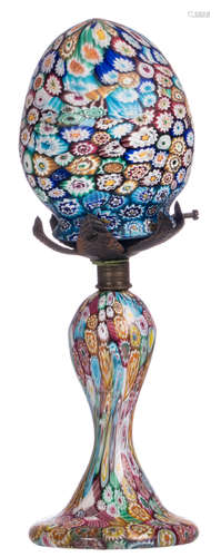 A Venetian millefiori glass lamp, about 1910, H 31 cm