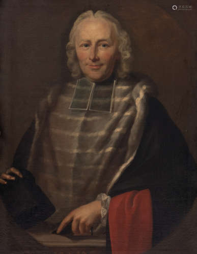 Unsigned, a portrait of Pierre Charles Mailliet (1693-1749), a Carthusian, oil on canvas, 18thC, in a sculpted walnut period frame, 65 x 86 cm