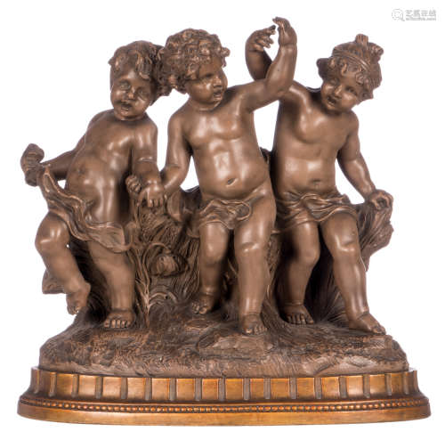 Ballestro, dancing putti, painted and gilt terracotta, H 46 cm