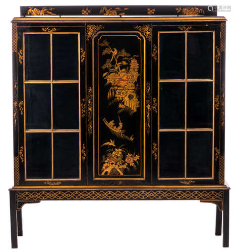 A pseudo Chinese lacquered display cabinet, H 144 - W 132 cm