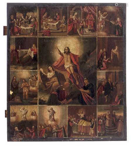 An Eastern European icon depicting scenes from the life of Christ, 18th - 19thC, 43 x 49 cm