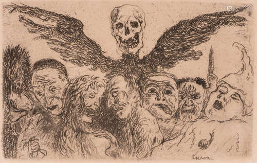 Ensor J., 'De Zeven Hoofdzonden' (the Seven Sins), etching, signed inside the plate, 9 x 14 cm