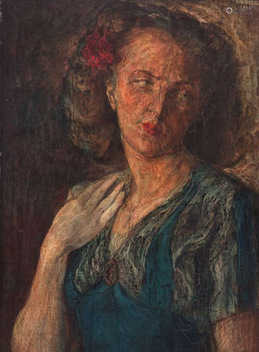 Diez A., a portrait of a lady, oil on panel, dated 1942, 57 x 78 cm