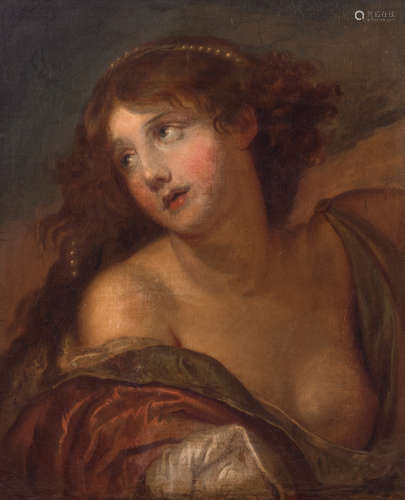 Unsigned, a portrait of a girl, oil on canvas, 18thC, 38 x 46 cm