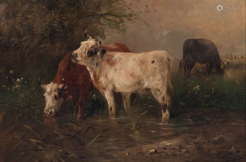 Schouten H., cattle near a drench, oil on canvas on panel, 40 x 60 cm