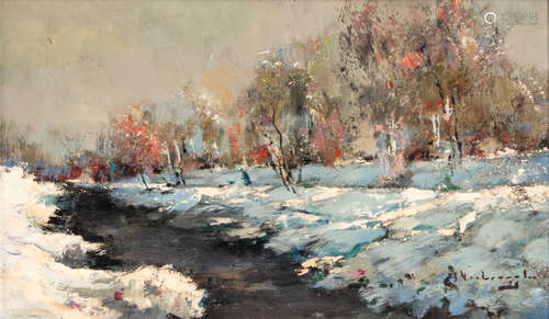 Verbrugghe C., a winter scene, oil on board, 26 x 42 cm