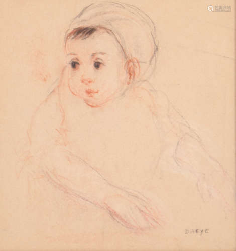 Daeye H., 'Bébé', sketch in red and black chalk, 16,5 x 18,5 cm