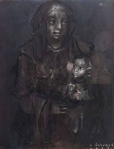 Servaes A., 'Madonna', charcoal and pastel, ex. exhibition 'Confrontatie - A. Servaes' (s.d.), ex. collection R. Mariman, 58 x 76 cm