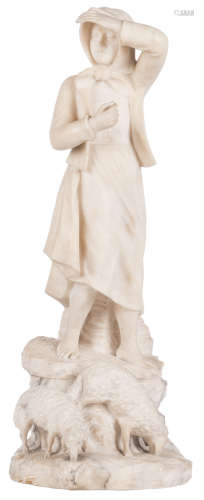 Illegibly signed, a sheperdess, Carrara marble, H 67 cm