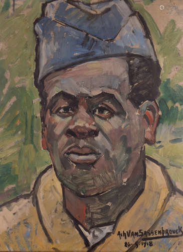 Van Sassenbrouck A., a portrait of an African man, oil on cardboard, dated 1918, 29,5 x 39,5 cm