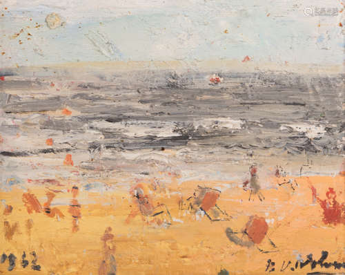 Wolvens H.V., a view on the beach, oil on board, dated 1962, 39,5 x 49,5 cm