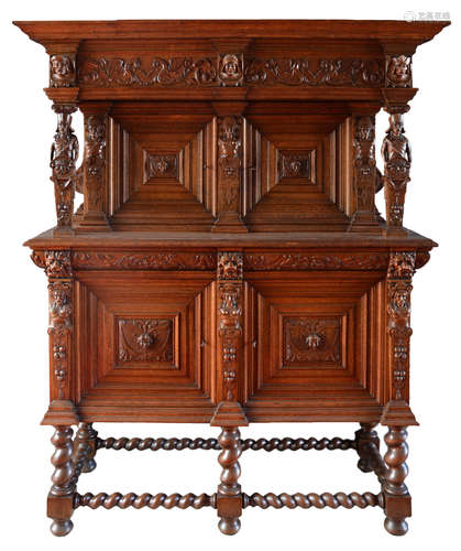 An oak Neo-Renaissance style cupboard, H 204,5 - W 166,5 - D 63 cm