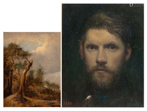 Unsigned, a dead tree in a landscape, oil on panel, 20,5 x 26 cm; added unsigned, a portrait of a man, oil on canvas on panel, dated 1926, 28 x 35 cm