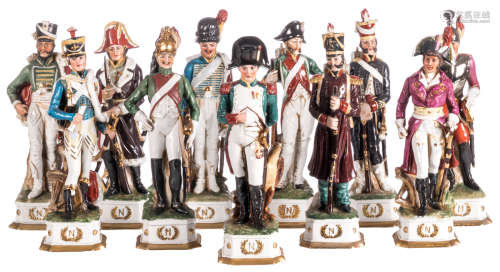 A set of 11 Napoleonic military figures (with one Bonaparte figure), H 32 cm