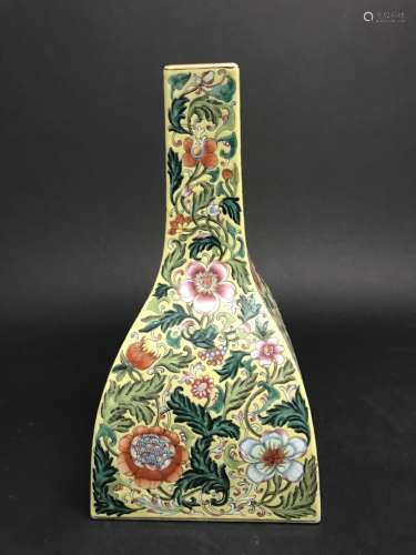 Chinese Yellow Ground Famille Rose Vase