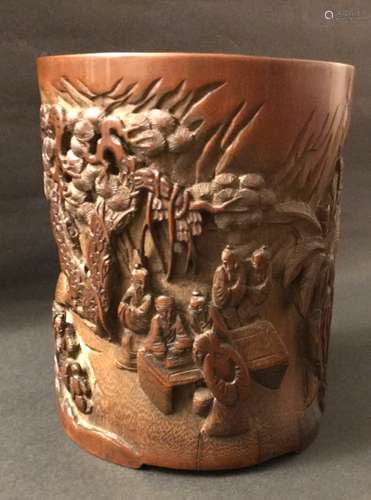 Chinese Early Qing D., Bamboo Carved Brushpot