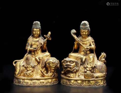 Pair of Chinese Gilt Bronze Samantabhadra Bodhisattva