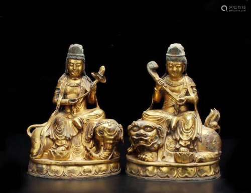 Pair of Chinese Gilt Bronze Samantabhadra Bodhisattva