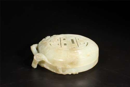 Chinese Hetian Jade Shou Box with Cover