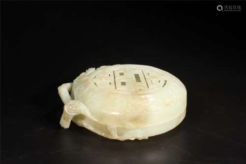 Chinese Hetian Jade Shou Box with Cover