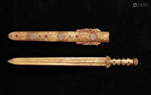 Chinese Tang Style Gilt Bronze Sword