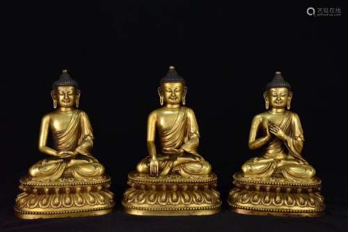 Three Chinese Gilt Bronze Buddhas